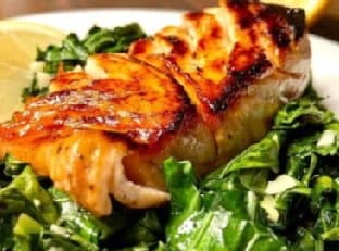 Pan-Seared Honey Glazed Salmon with Collard Greens