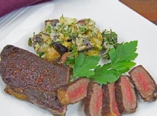 Home Made Dry-Aged Sirloin Steak with Cheesy Roast Fingerling Potatoes