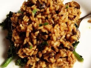 Mushroom Risotto over Broccoli Rabe