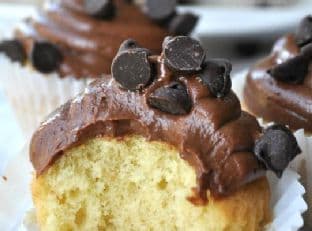 Vanilla Cupcakes + Sour Cream Chocolate Ganache Frosting