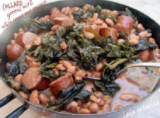 Collard greens with white beans and sausage