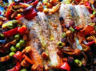 Spanish style salmon fillets